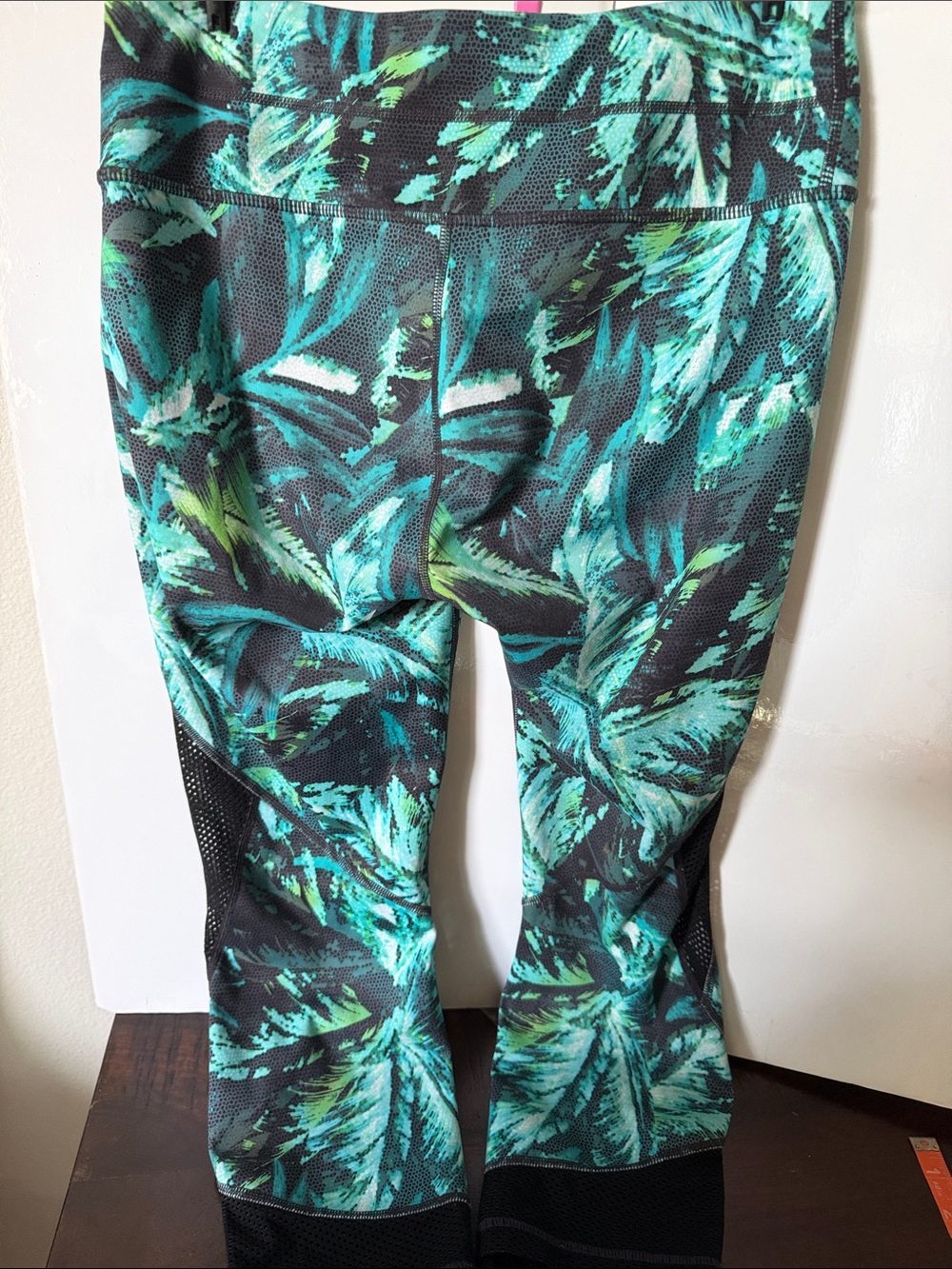Athleta Black Leggings with Teal & Green Tropical Print - Picture 6 of 10